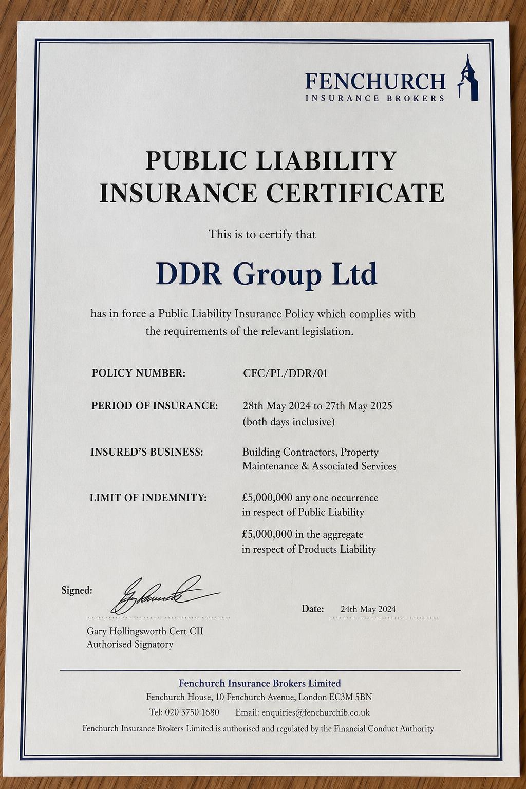 Certificate (available on request)