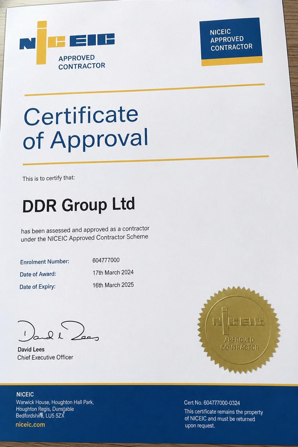Certificate (available on request)