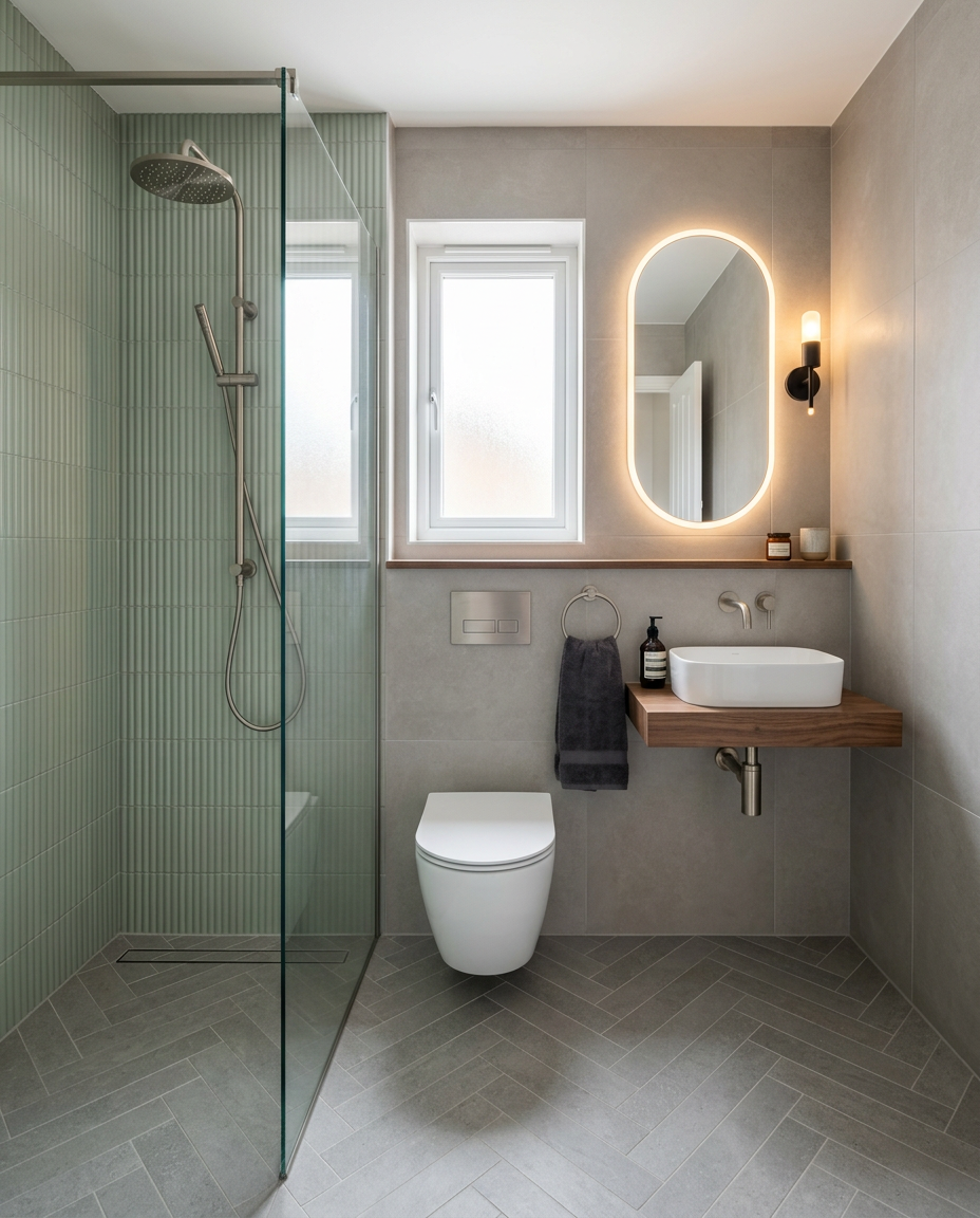 Standard British bathroom installation, Ensuite shower room, Brentwood
